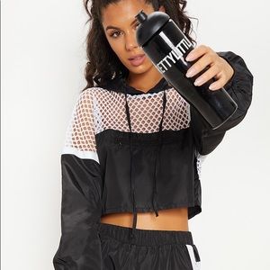 PrettyLittleThing Black White Cropped Windbreaker